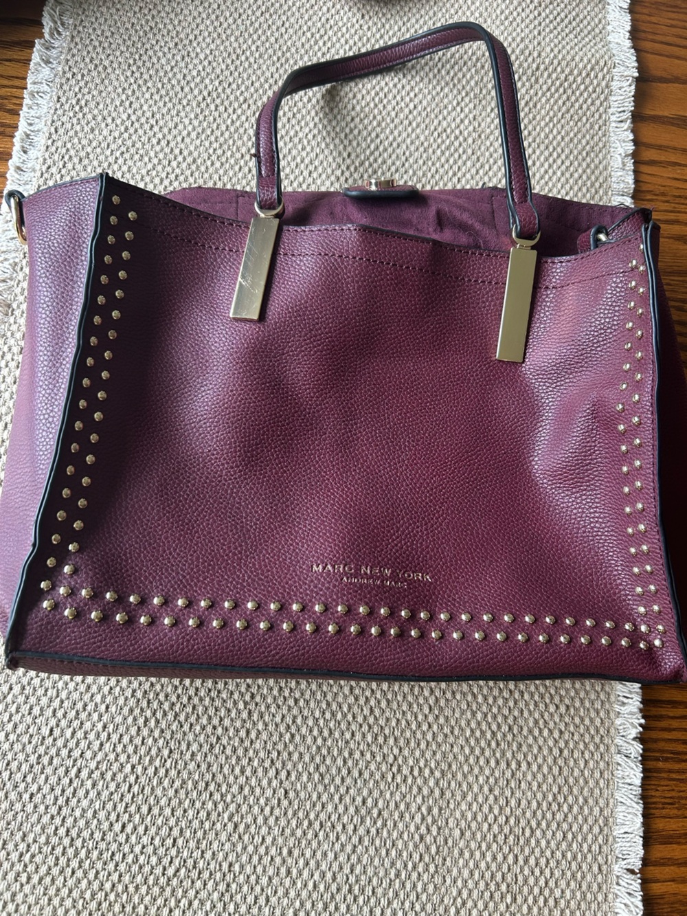 Marc New York Women's Plum Studded Tote Bag with shoulder bag and wristlet